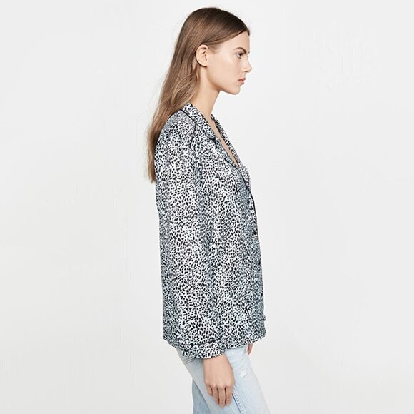 NWT Cupcakes & Cashmere blue / black animal print PJ inspired blouse, L - Picture 3 of 11